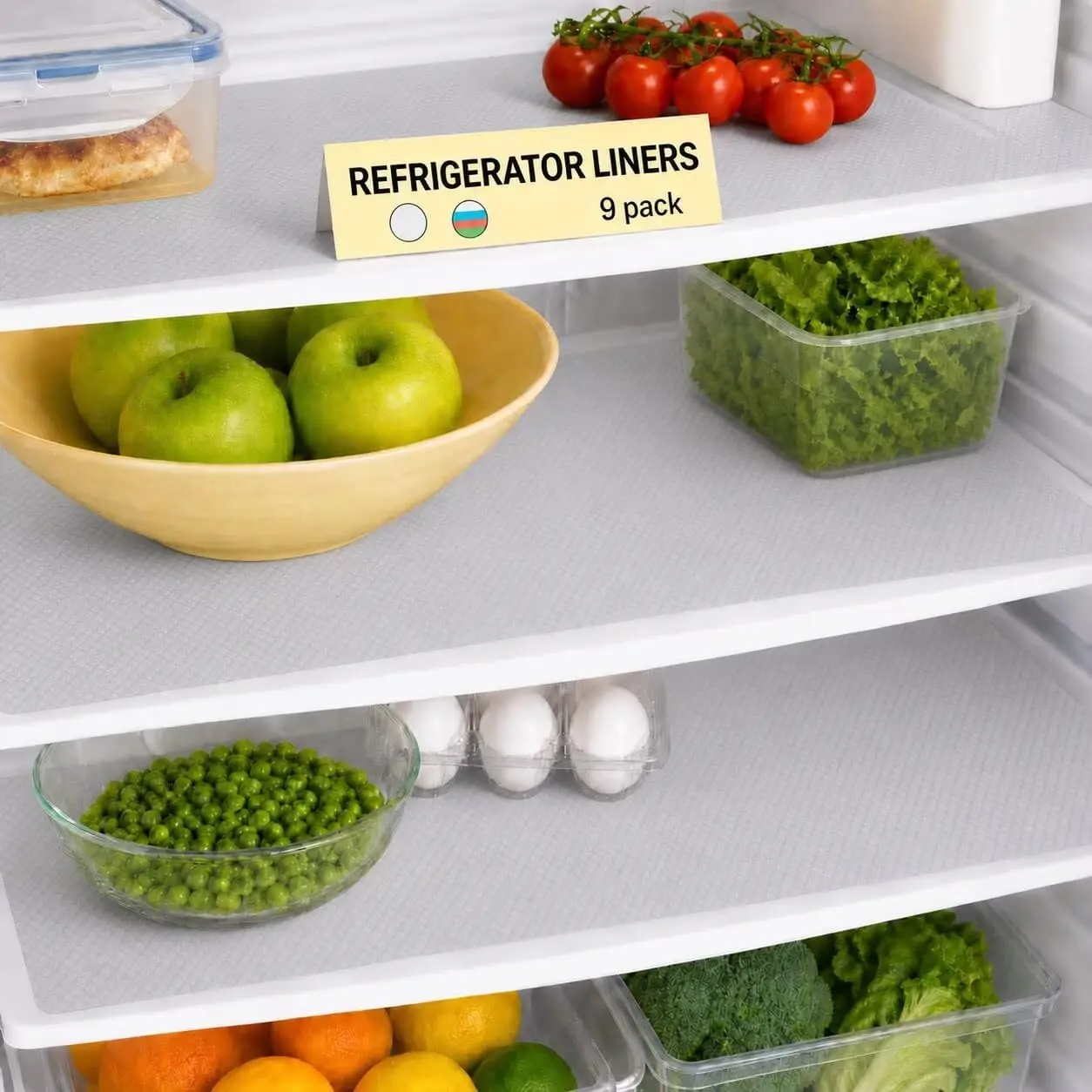 9-Pack Rectangle Plaid Checkered Durable White Washable Waterproof Fridge Liners - Refrigerator Shelving Pads, Drawer Mats, Kitchen Tableware Coasters, Helps Keep Fridge Clean