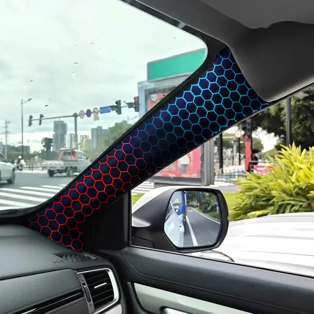 Jdm Car Interior Decorative A-Pillar Modification Kit, Blue Honeycomb Pattern Self-Adhesive Elastic Upgrade Sticker Set, Car Decorations Interior, Automotive Decoration, Car Accessories