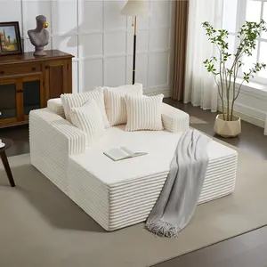 Garvee 54.3" Oversized Indoor Chaise Lounge Chair with Boneless Corduroy Sleeper Sofa Bed, Armrests, 4 Plush Pillows, Comfy Cloud Couch Reading Chair, No Assembly Needed for Living Room, Bedroom, Office