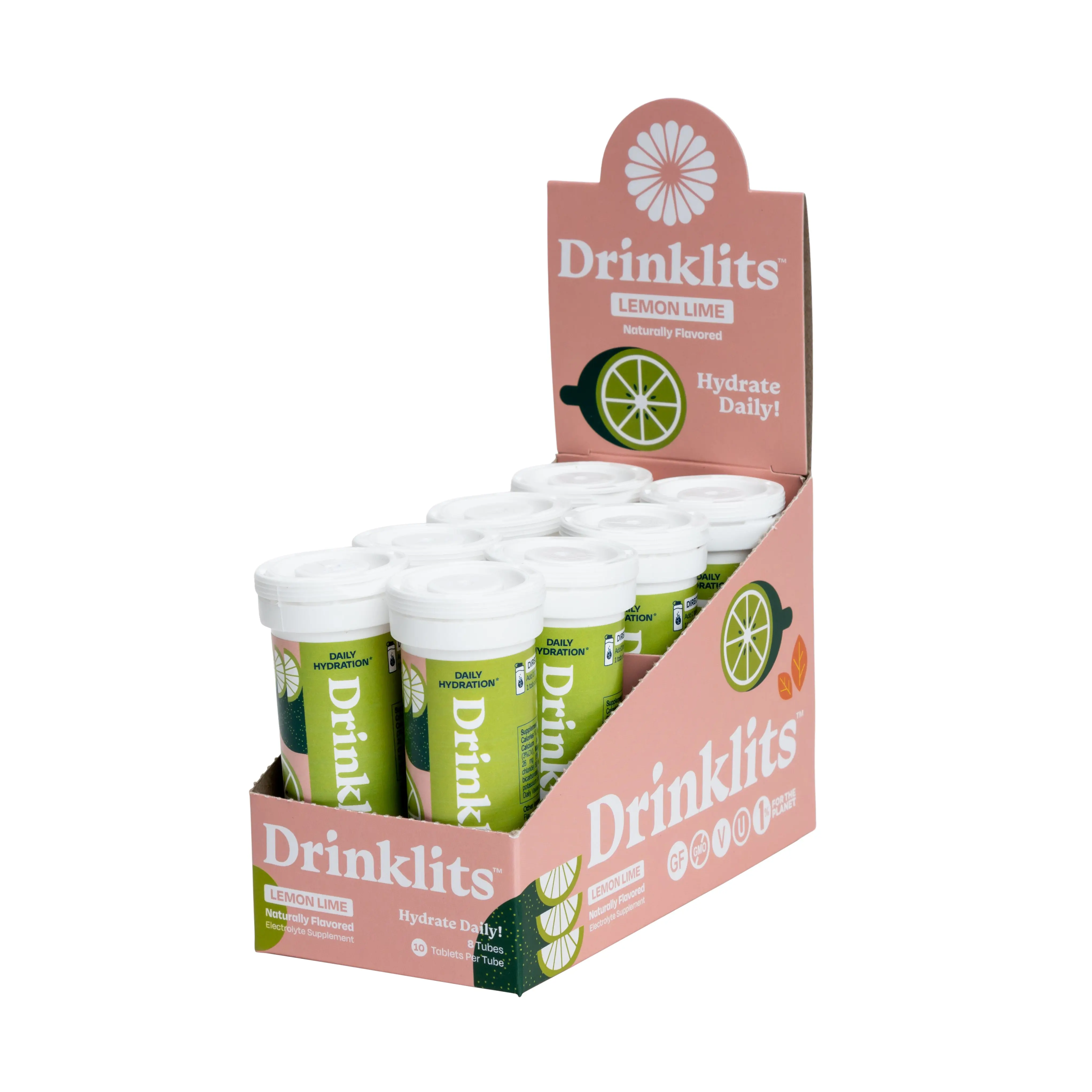 Drinklits Lemon-Lime Electrolyte Sports Drink Fizzy Hydration Tablets (8) Tube Bundle | Natural Flavors – 0g Sugar – Daily Use | 80 Servings - 10 Tablets Per Tube