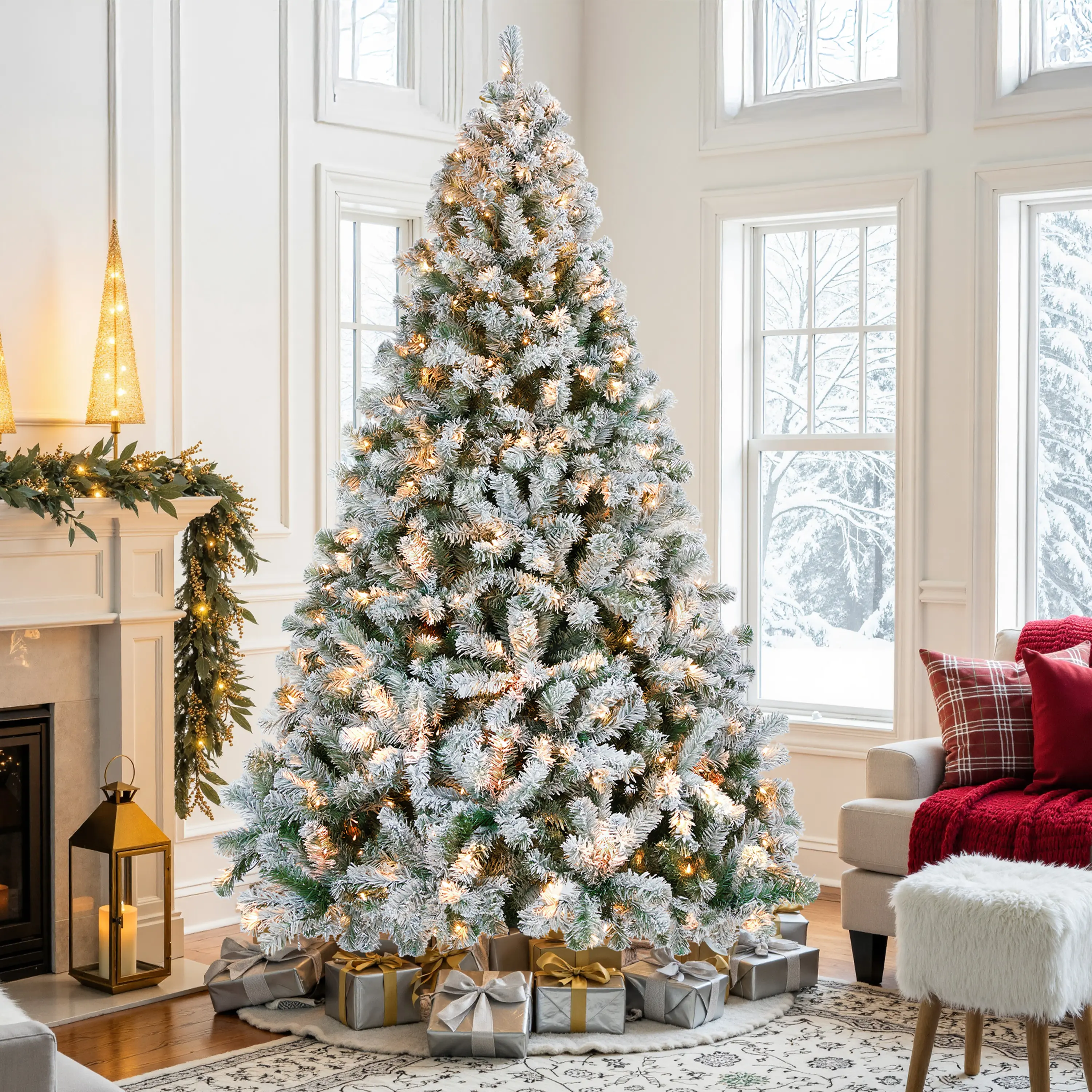 Yaheetech Snow Flocked Pre-lit Artificial Christmas Tree, Perfect for Home, Holiday Décor & Christmas Gift Decor Decoration Ornaments