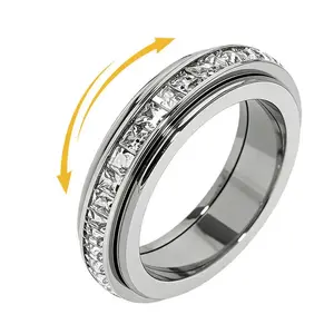 Anxiety Rings for Women and Men Titanium Steel Spinner Fidget Band Rings with Cubic Zirconia for Stress Relief and Wedding Promise Comfort Fit Size 5 to 12 outdoorfun