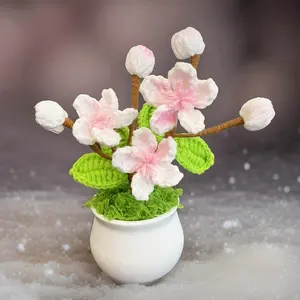 Handmade Finished Crochet Sakura Flower Pot - Home Summer Decor - Cherry Blossoms - Floral Decoration