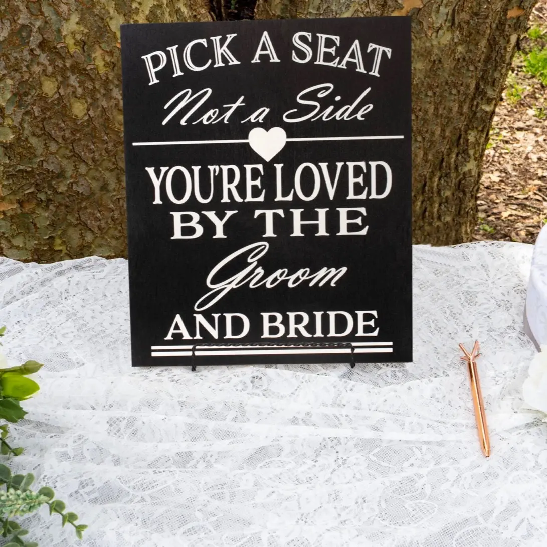 JennyGems Handmade Wedding Sign Set - Pick a Seat Not a Side Ceremony Decor, Heart Design, Magical Wedding Theme (Home & Festive Party Decorations)