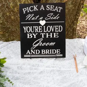 JennyGems Wedding Sign - Handmade Pick a Seat Not a Side Decor for Ceremony with Heart Design and Magical Wedding Theme