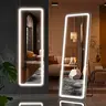 64"x21" Vertical Rectangle Floor Standing LED Vanity Mirror with Adjustable Stand - Dimmable 3-Color LED Lights, Shatterproof Glass, Aluminum Frame, USB-C, Room Decor, House Decor, Apartment Accessories, Home Improvement, Father's Day Gift