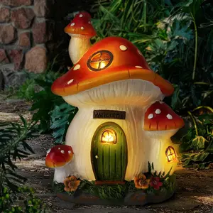 Mushroom House Garden Statue Outdoor Decoration, Solar-Powered Mushroom House Garden Ornament, Suitable for Lawn, Balcony, Courtyard Decoration, Outdoor Garden Decoration