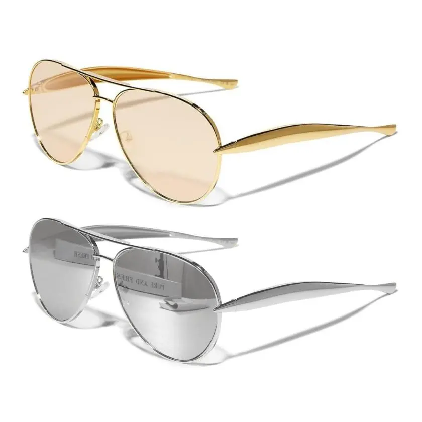 Women's Slim Metal Aviator Sunglasses, Thin Curved Temple, UV400 Protection, Gradient Lens, Retro Pilot Shades, Fashion Eyewear for Streetwear & Driving