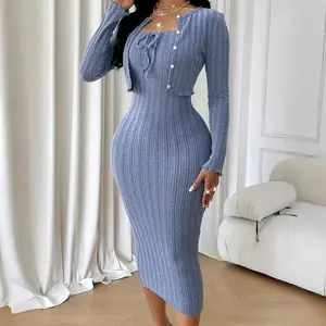2025 New French Style Slim Fit Knitted  for Women, Autumn and Winter Slimming Bodycon  Set dress
