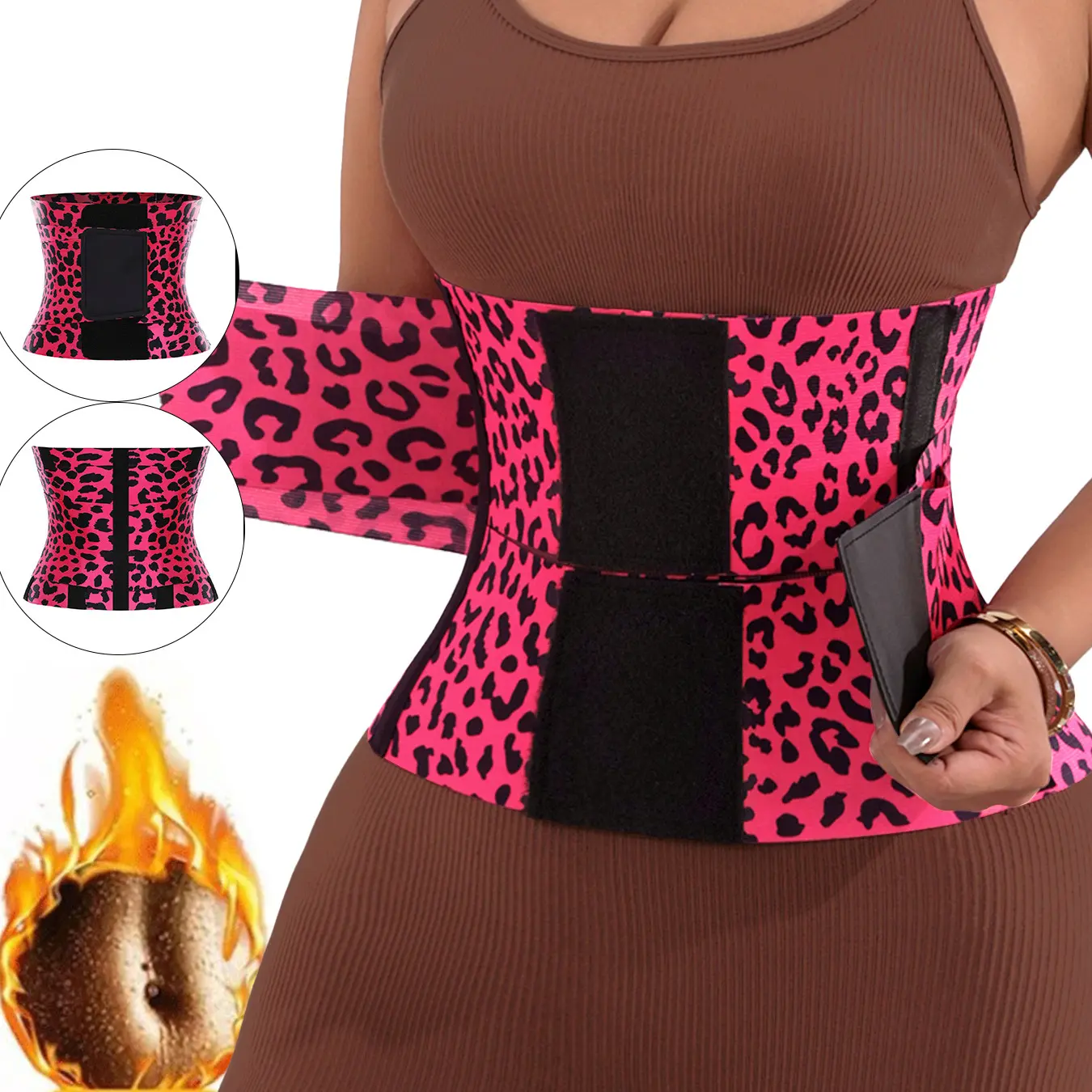 Outdoor Aerobic Exercise Waist Support Belt, Adjustable Leopard Print Shapewear Fitness Cinch Belt, Postpartum Recovery Shaping, Back Pressure Trainer