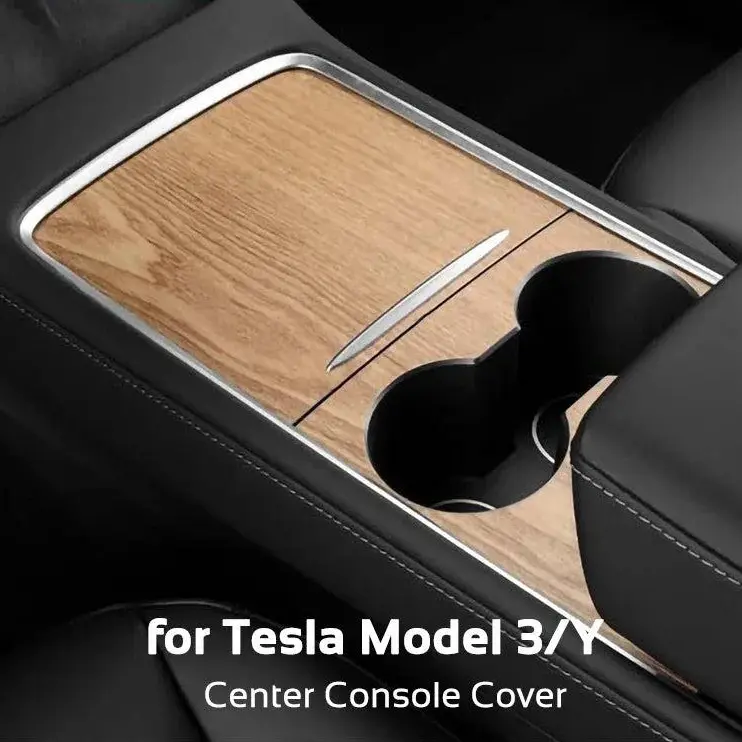Premium Center Console Wrap for Tesla Model 3/Y (2021-2023) - Car Accessories Interior, Automotive Decoration, Easy Installation with Wood Grain, Carbon, Matte Black or Transparent Finish