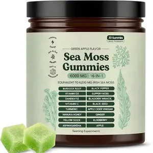 Sea Moss Gummies 16-in-1 - Ashwagandha Black Seed Oil Bladder Wrack Turmeric Vitamin C & D3 with Manuka Burdock Root Dandelion Yellow Dock Elderberry Apple Cider Vinegar (Green Apple)