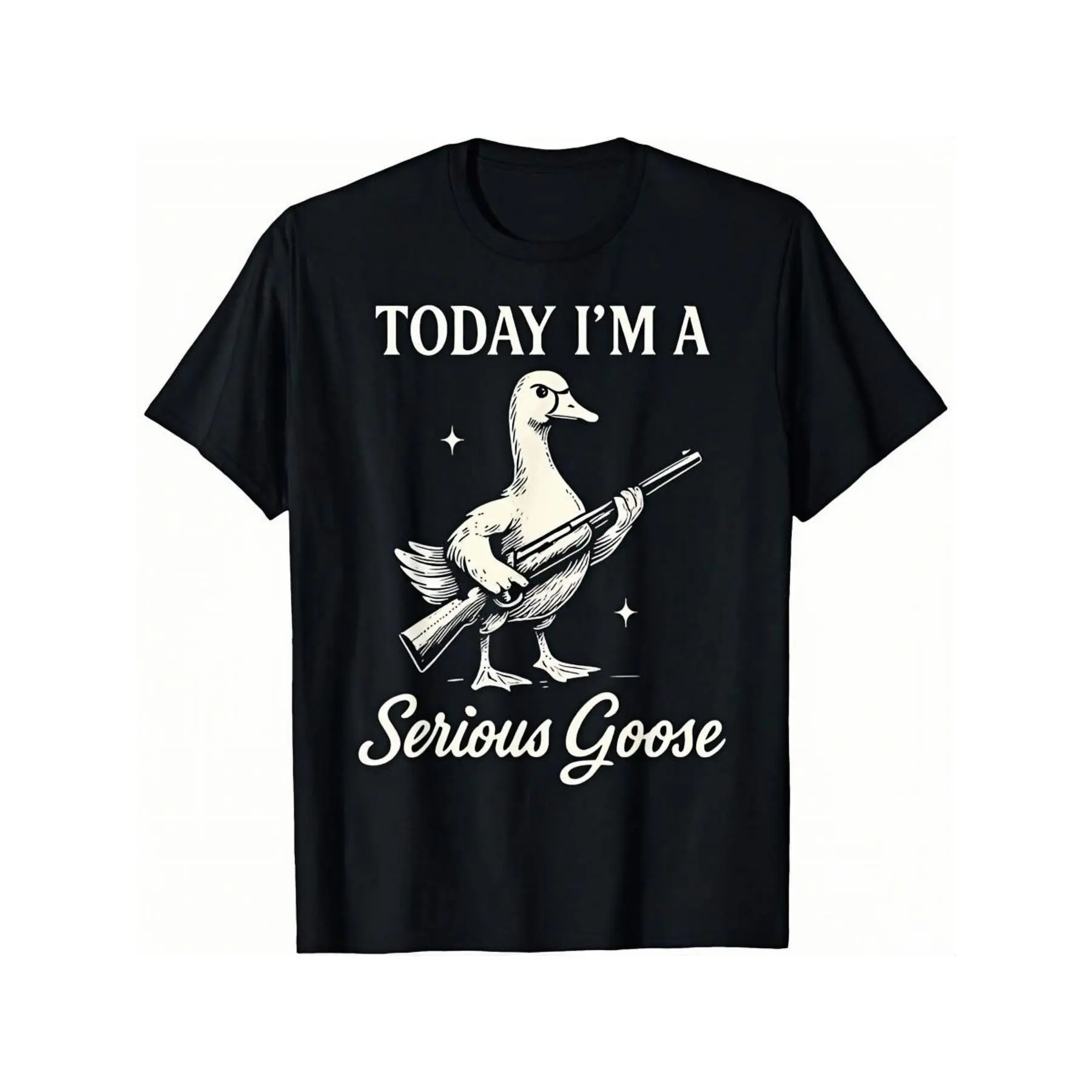 100% Cotton Graphic Tee With Serious Goose Print| Quirky Animal Art Funny Slogan Casual Wear T-Shirt for Men and Women