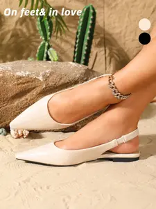 2026 Summer Women's Pointed Toe Slingback Flats, Elastic Back Strap Slip-On Shoes, 2 Colors Comfortable Versatile Office Daily Casual Shoes Comfortable women's shoes for outdoor wear, versatile for commuting, daily and casual occasions