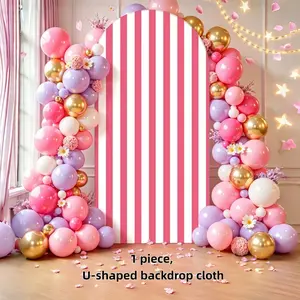 122cmx220cm U-Shaped Background Cloth, Elastic Party Decoration, Cherry Watermelon Donut Strawberry Stripes, Wedding Birthday Baby Shower