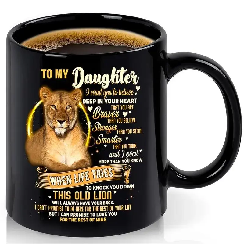 Lion Pattern Coffee Mug, 1 Count 11oz Letter Pattern Creative Coffee Cup, Birthday Gift for Daughter/Son, Perfect Birthday Gift, Party Supplies, Drinkware