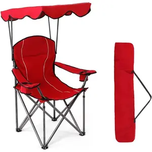 Camping Chairs with Shade Canopy for Adults, Foldable Portable Canopy Chair, Folding Lawn Outdoor Chair with Canopy for Beach, Camping, Support 350 LBS, Red