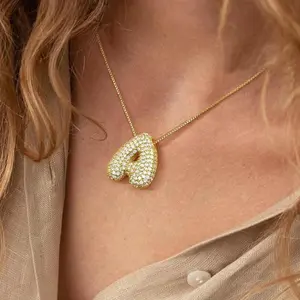 Vintage Aesthetic Bubble Initials 3D Gold Balloon Necklace Jewelry Anniversary Birthday Gift quality  necklace con cadena trendy all-match jewelry accessory colorful letter