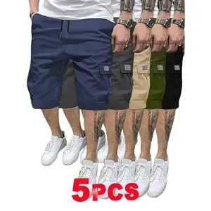 Lightweight Cargo Shorts 5-Pack Men's Summer Trendy Casual Multi-Pocket Durable Anti-Pilling Wear-Resistant Tear-Resistant Comfortable Breathable Stylish Versatile Outdoor Leisure Menswear Tropical Plain Beige