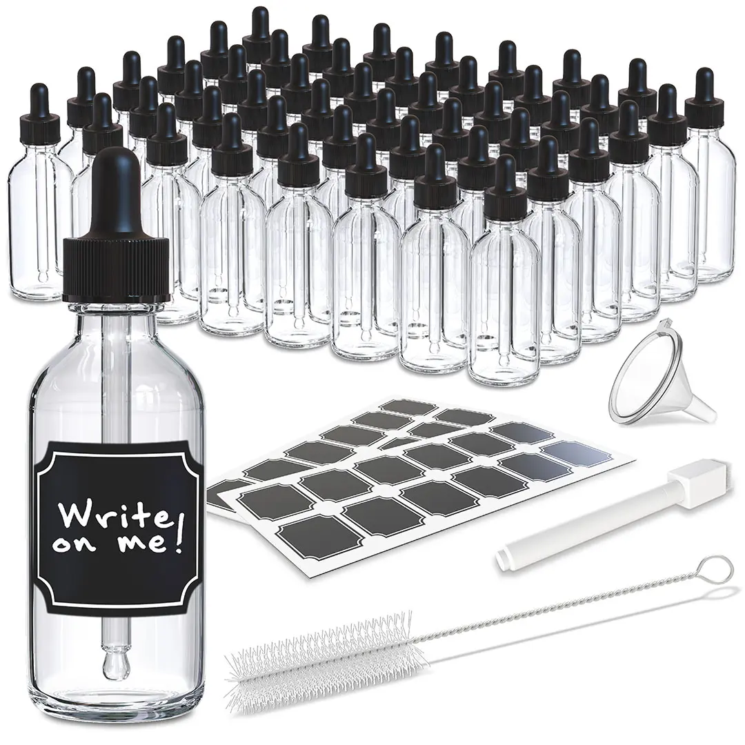 Nevlers 2 Oz Leakproof Clear Glass Dropper Bottles (Set of 48) Nevlers 2 Oz Leakproof Clear Glass Dropper Bottles (Set of 48)