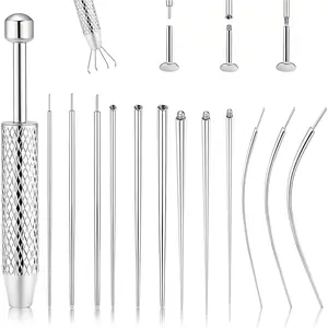 Piercing Tapered Ball Grabbing Tool for Jewelry Replacement - 14G 16G 18G 20G Stainless Steel Flat Back Earring Applicator Tool Threaded, Internal Threaded, External Threaded Body Piercing Insertion Needle Kit for Ear/Nose/Navel/Nipple/Lip/Eyebrow/Tongue