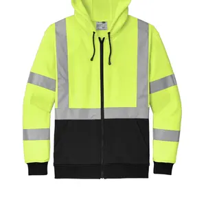 CornerStone CSF300 ANSI 107 Class 3 Heavy-Duty Fleece Full-Zip Hoodie 8.6 oz 100% Polyester with Reflective Tape 360-degree Visibility & Three-Panel Hood