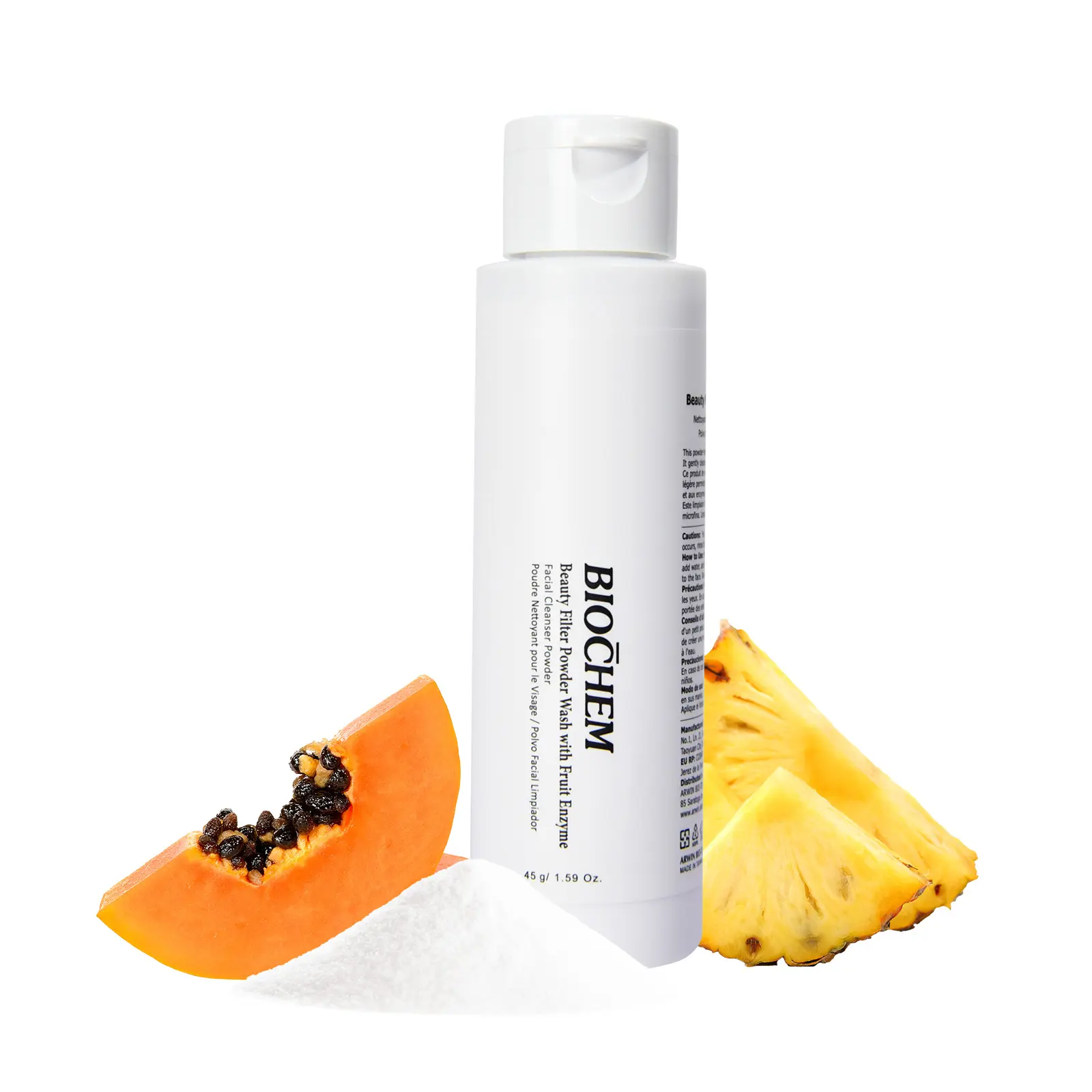 Biochem Beauty Filter Powder Wash with Fruit Enzyme - Gentle, Soothing & Hydrating Foam Exfoliator with Low pH for Sensitive Skin, Men & Women, 45g, Hydrate
