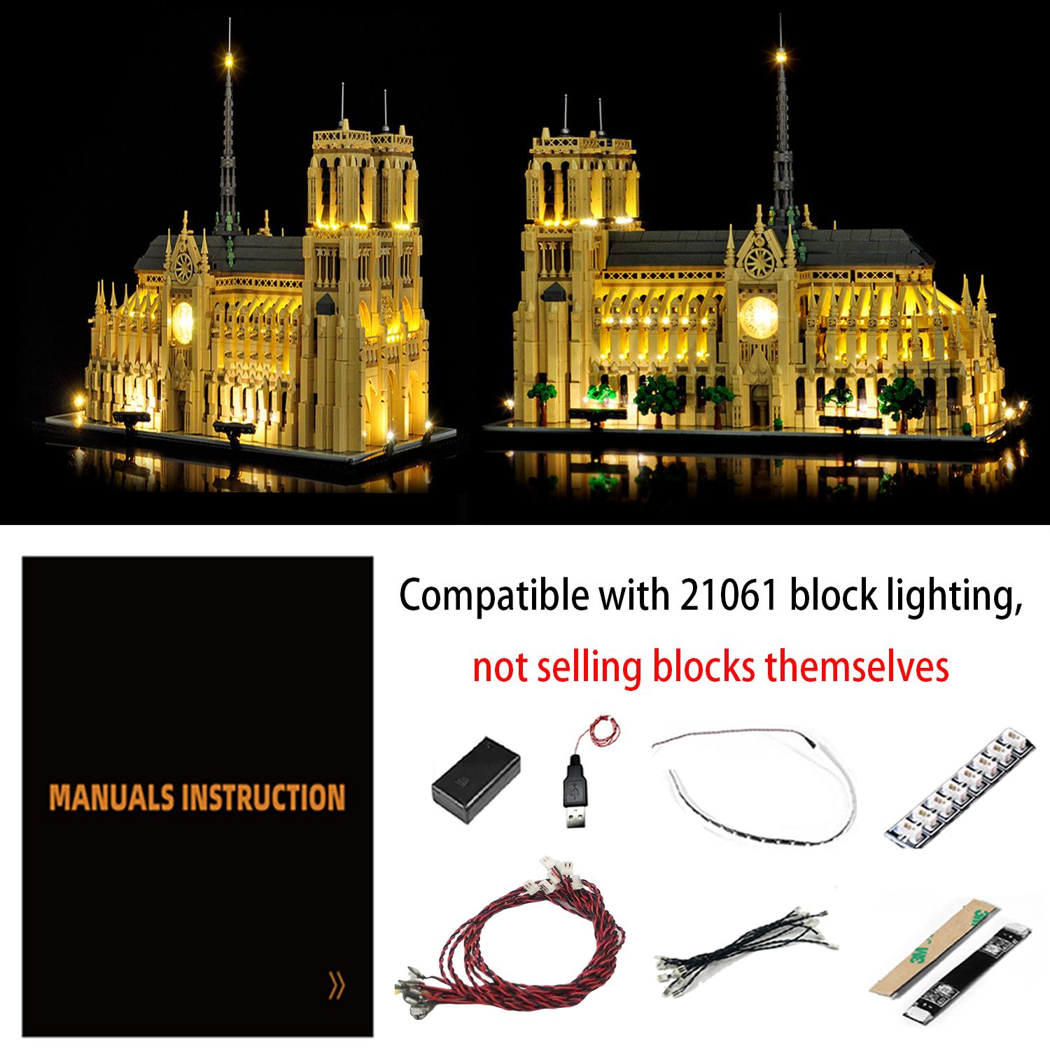 LYBMTWF LED Lighting Kit for lego Notre-Dame (21061) — (Blocks Not Included). A specialized lighting component designed to showcase and illuminate your creative building block model—an excellent choice for birthday and holiday gifting.