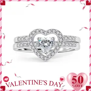 Halo Heart Cut Ring Set Heart Pair Stacking Ring Band Synthetic Moissanite Ring Jewelry Copper Band Wedding Band Engagement Ring Set Promise Ring Women's Ring for Engagement, Wedding Anniversary & Valentine's Day Gifts