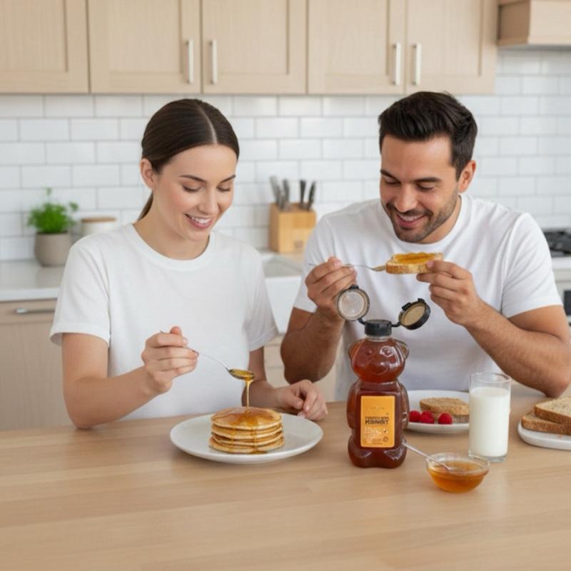 48 Oz Amphora Pure Honey - Natural Wildflower Honey in Bear-Shaped Bottle for Healthy Sweetening