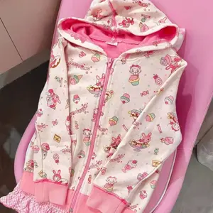 Japanese Kawaii Anime Lolita Hoodies Women Vintage Sweet Cartoon Print Casual Hooded Coat Y2k Aesthetics Para Mujer Sweatshirts