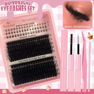 5D Full Eyelash Clusters 10-18mm Volume Lash Clusters Eyelash Extensions  Kit 60D/80D/100D/120D 13 Rows DIY D Curl Wispy Lashes Clusters with Lower Lash Clusters 48 PCS(5MM/6MM/7MM Bottom Lashes)with Bond and Seal Eyelash Glue and Tweezers Makeup