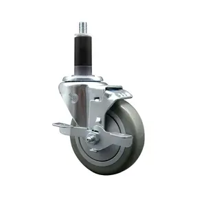 212 MAIN SCC-EX20S414-PPUB-TLB-118 Polyurethane Expanding Stem Swivel Caster, 4 in. Gray Wheel, 1.13 in. Stem, Top Locking Brake, Round/Square Fit, Swivel Type, Top Brake