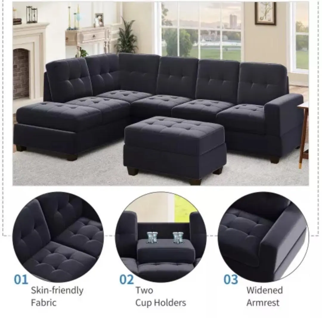 Modern Sectional Sofa W/ Reversible Chaise, L Shaped Couch Set W/ Stora...