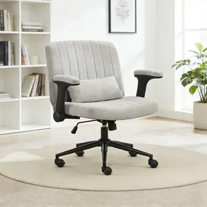 Criss Cross Chair with Adjustable Arms and Wheels, Comfort Ergonomic Cross Legged Office Desk Armchair with 3 Layer Cushions, Wide Seat Vanity Chair for Home Office, Living Room, Bedroom