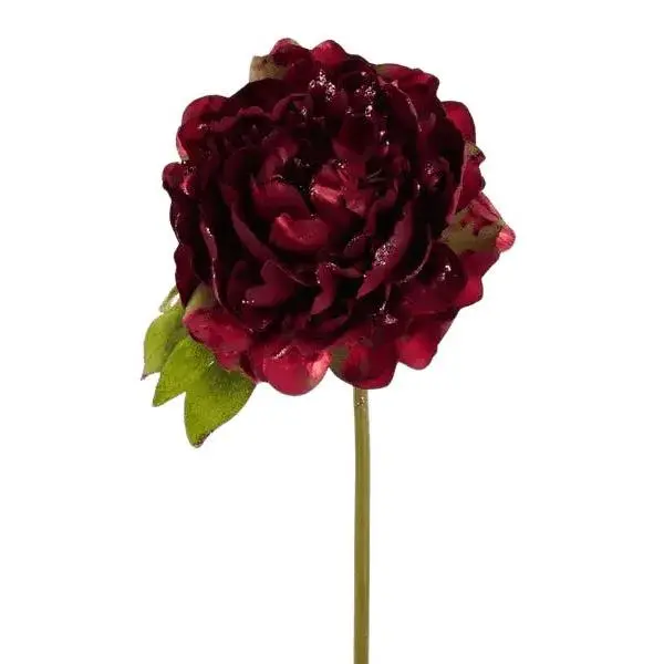 21" Glitter Peony Stem – Burgundy/Green