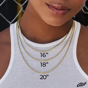 White Gold Rope Chain & Link Necklace - 4 mm, Short Daily Costume Jewelry Accessory