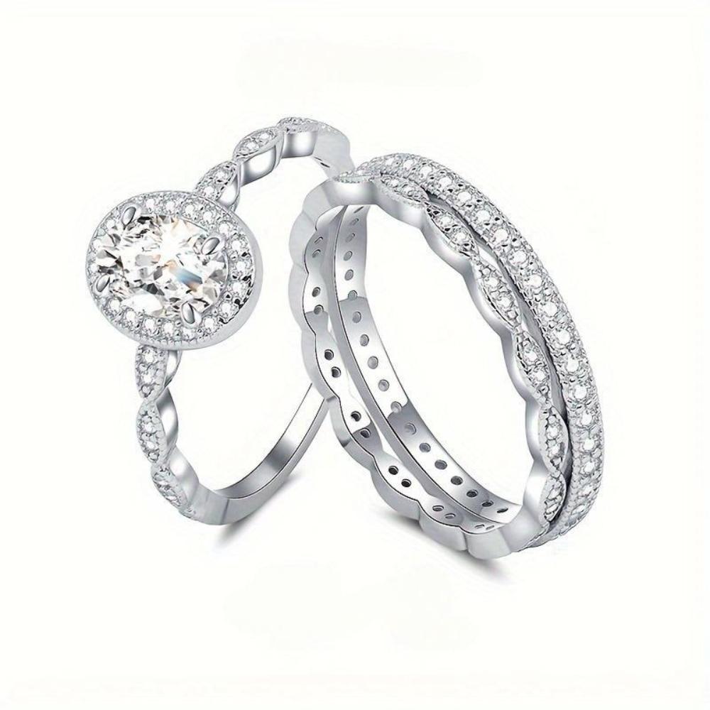 3 Piece Set Stacked Commitment Ring Set Couple Rings Engagement Wedding Eternal Rings Daily Casual Accessories For Parties Banquets Valentine's Day Mother's Day Christmas Gifts