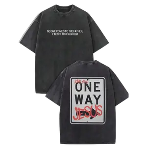 One Way Faith Graphic Tee Unisex Loose-fitting Washed Black T Shirt 100 Percent Cotton Streetwear Casual Summer Outfit Church Youth Group Gift