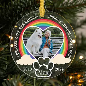 Personalized Pet Memorial Ornament, Crossed Over the Rainbow Bridge Custom Dog Keepsake with Photo and Name, Heartwarming Tribute for Beloved Pets