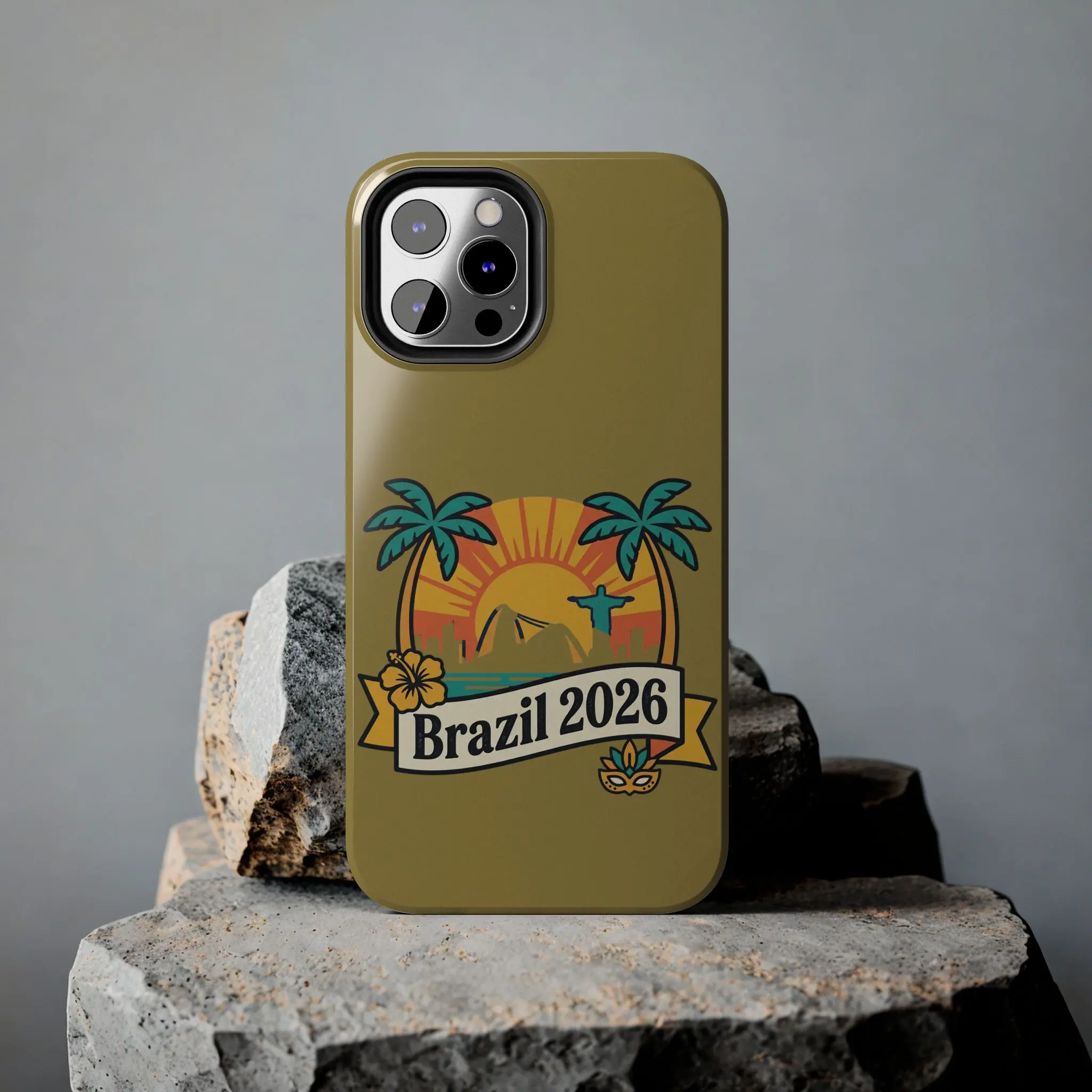 Brazil 2026 Sunset Palm Phone Case | Rio Christ the Redeemer Tropical