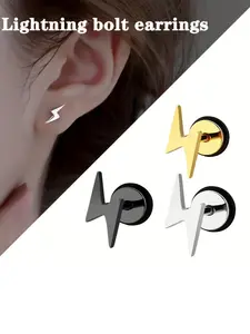 Trendy Lightning Bolt Stud Earrings, Stainless Steel, Hip Hop Style, All Seasons, Daily & Party Wear, Durable Jewelry, Perfect Gift