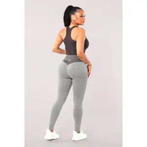 High Waist Two Tone Textured Honeycomb Butt Scrunch Yoga Leggings - Gray, White