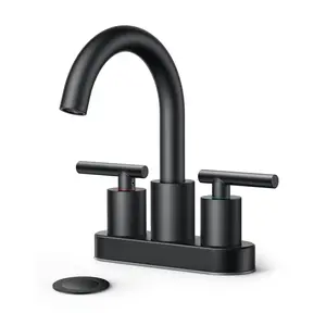 FORIOUS 4 Inch Centerset Bathroom Faucet, 2 Handle,With Pop Up Dain Assembly 2 Hole Stainless Steel High Arc Bathroom Faucet with Supply Lines