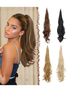 Long Wavy Fiber Wig 30 Inches, Barrette Ponytail Wrap Style, Large Wave Curl, Synthetic Hair, Women's Fashion Wig