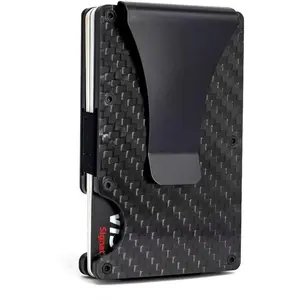 Men's Card Holder RFID Blocking Slim Money Clip Wallet Thin Carbon Fiber with Metal Clip