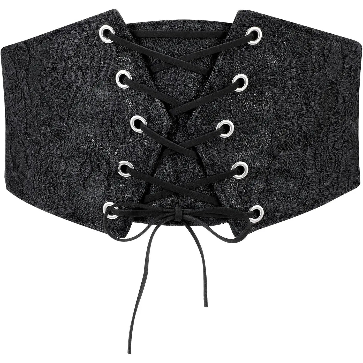 Women's Wide Elastic Corset Waspie Belt - Lace-Up Tied Waist Accessory for Dresses, Halloween Costumes, Party Outfits - Vintage Floral Button Design for Clothes