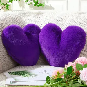 2 Pcs Heart Throw Pillows, Soft Fluffy Faux Fur Decorative Hearts Shaped Pillows for Living Room Sofa Bed, Cute Heart Themed Gift for Mother(Royal Purple,11.81 x 11.02 Inch)