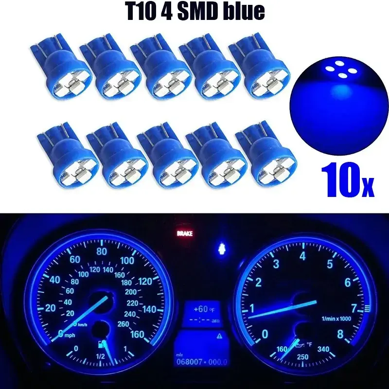 2026 New 10Pcs/Set Car Light T10 4SMD 1210 LED Wedge Dashboard Gauge Cluster Light Bulb Blue LED Light Car Reading Light
