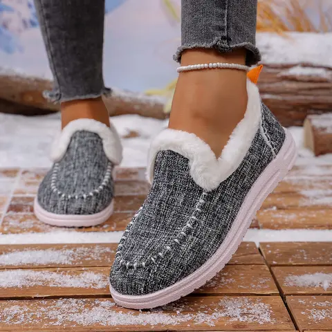 Thick filling lining | Women's warm winter slip-on casual shoes, thickly padded and comfortable, gray casual shoes for winter fashion style